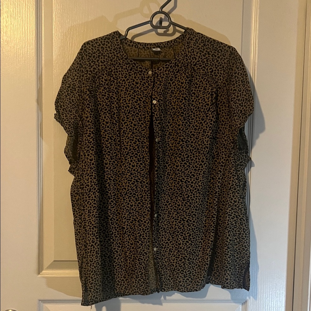 Old Navy Tan and Black Animal Print Blouse